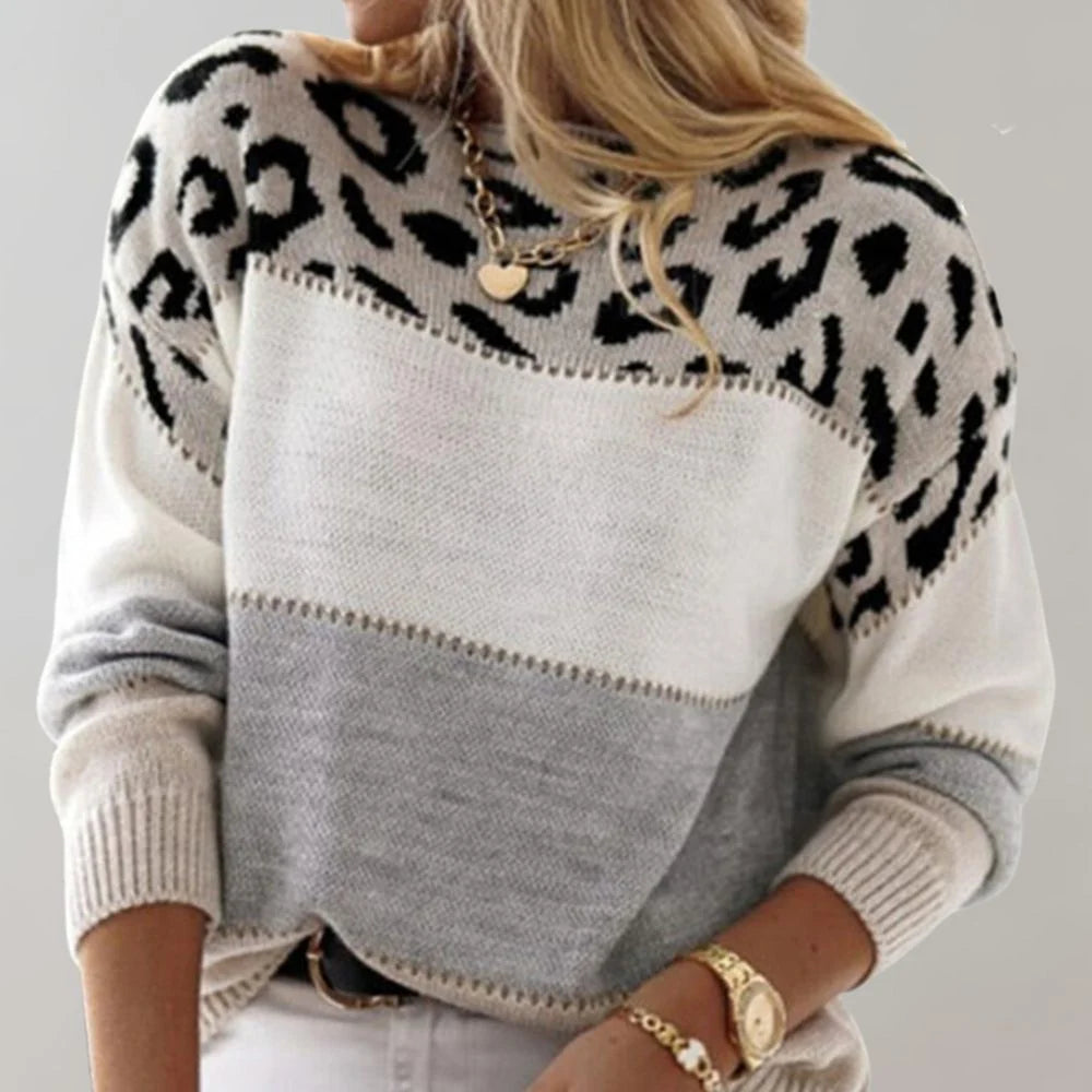 CHARLENE | LEOPARD-PRINT RELAXED KNIT SWEATER