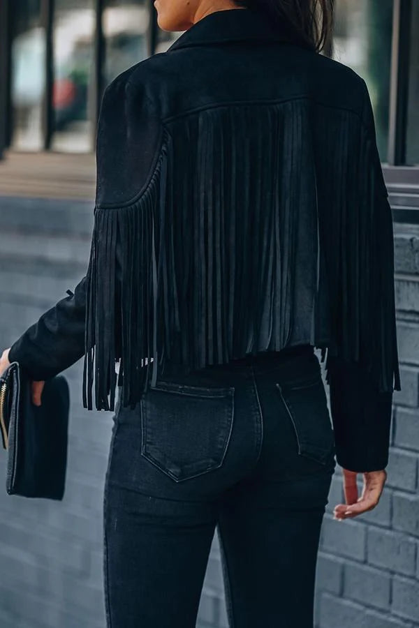 ALLIE | CROPPED FRINGE FAUX-SUEDE JACKET
