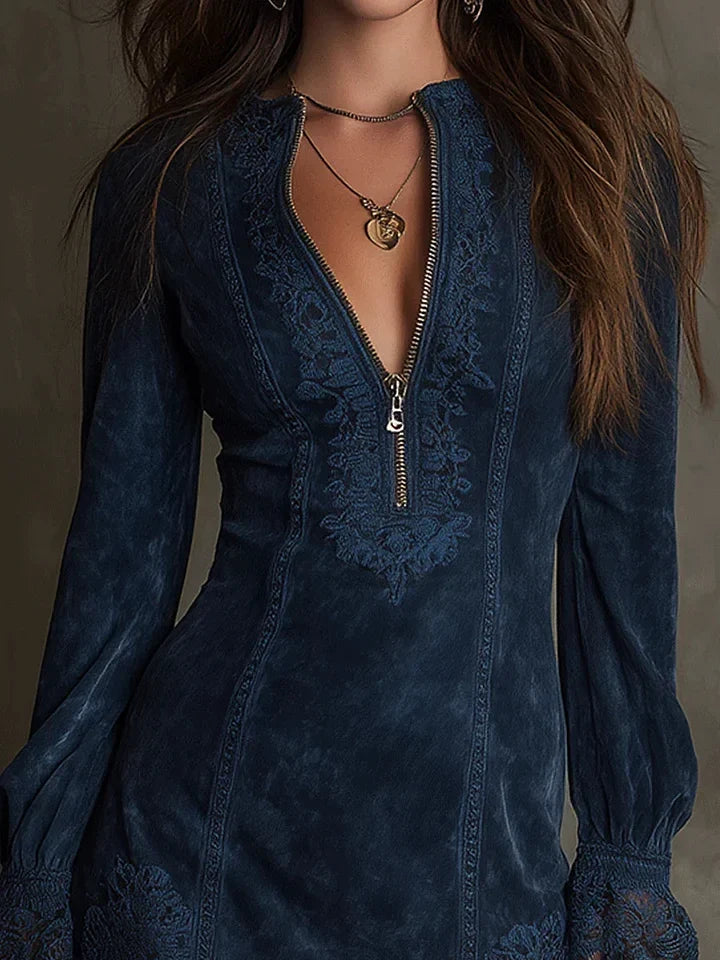 DEBBIE | LACE-TRIM SUEDE MINI DRESS
