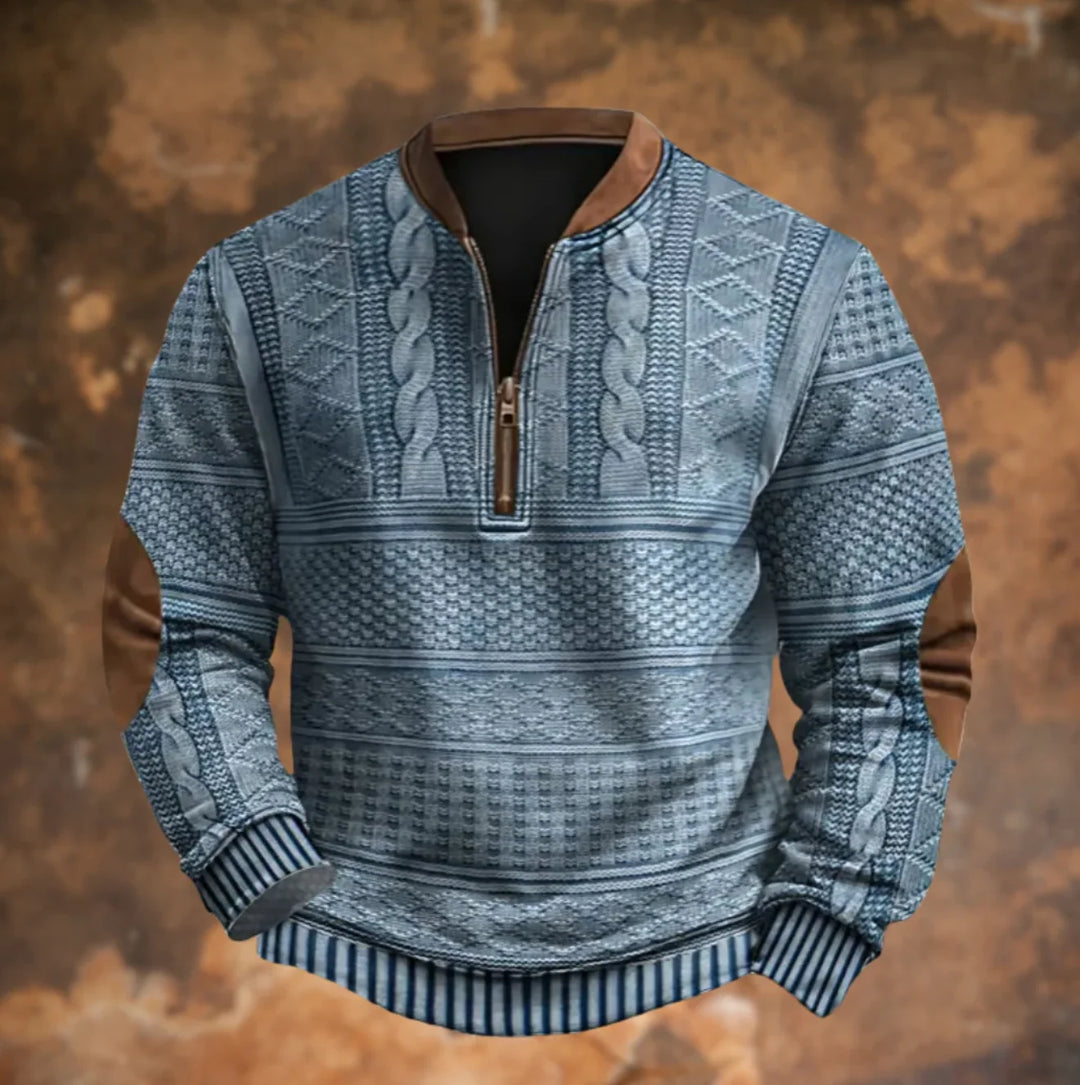 ADRIAN | RETRO HALF-ZIP ELBOW-PATCH SWEATER