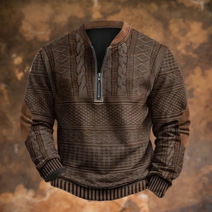ADRIAN | RETRO HALF-ZIP ELBOW-PATCH SWEATER