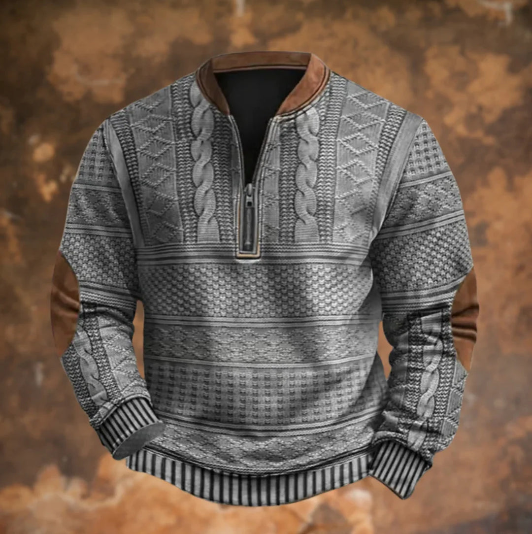 ADRIAN | RETRO HALF-ZIP ELBOW-PATCH SWEATER