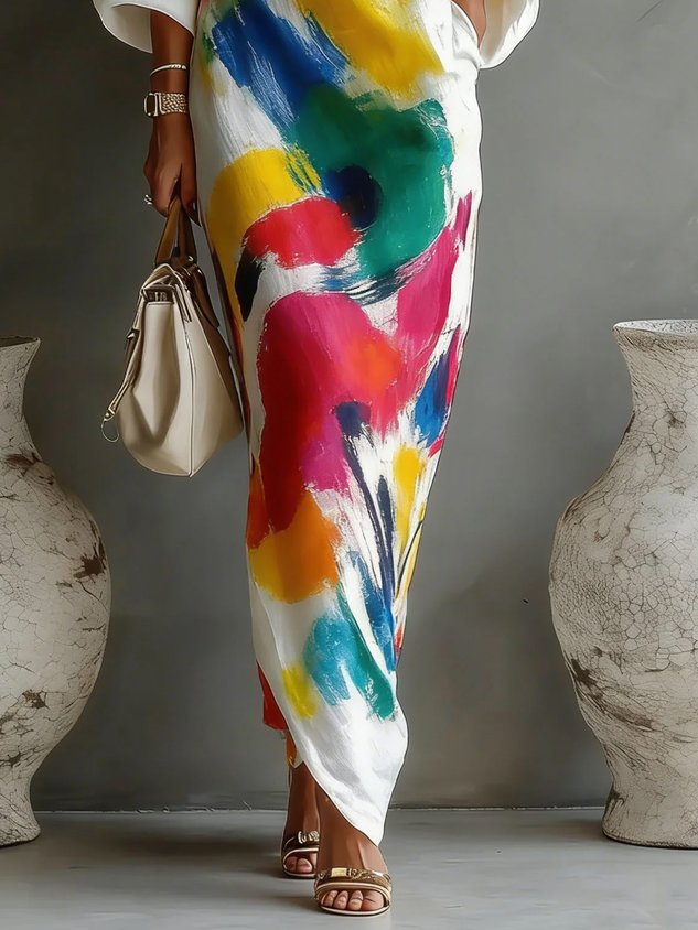 ADELINE | ABSTRACT PRINT ONE-SHOULDER MAXI DRESS