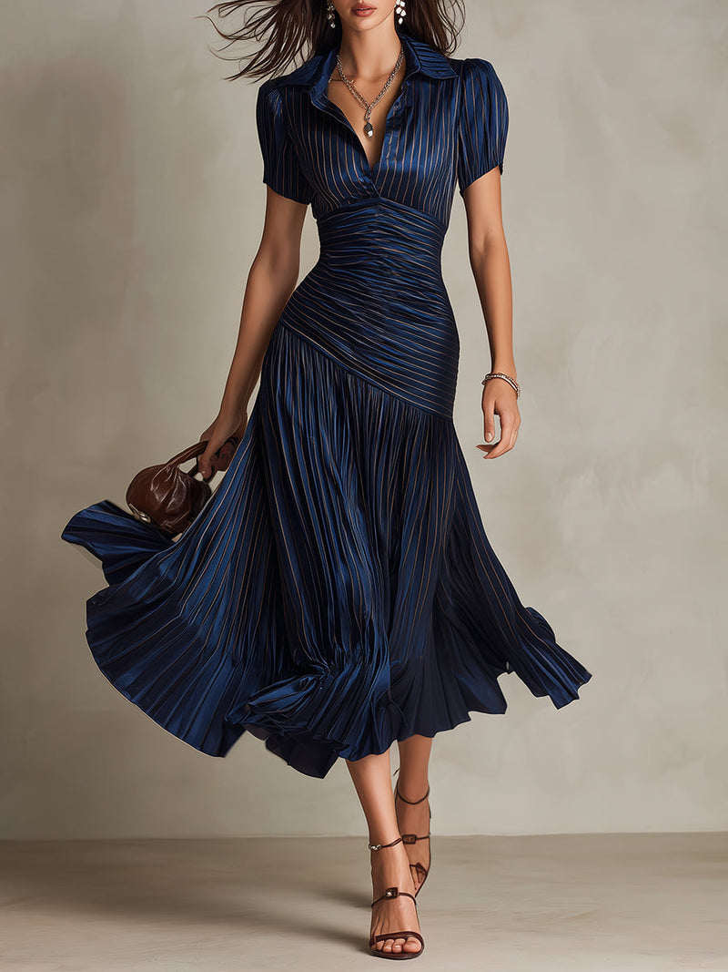 LUCIA | PLEATED STRIPED MIDI DRESS