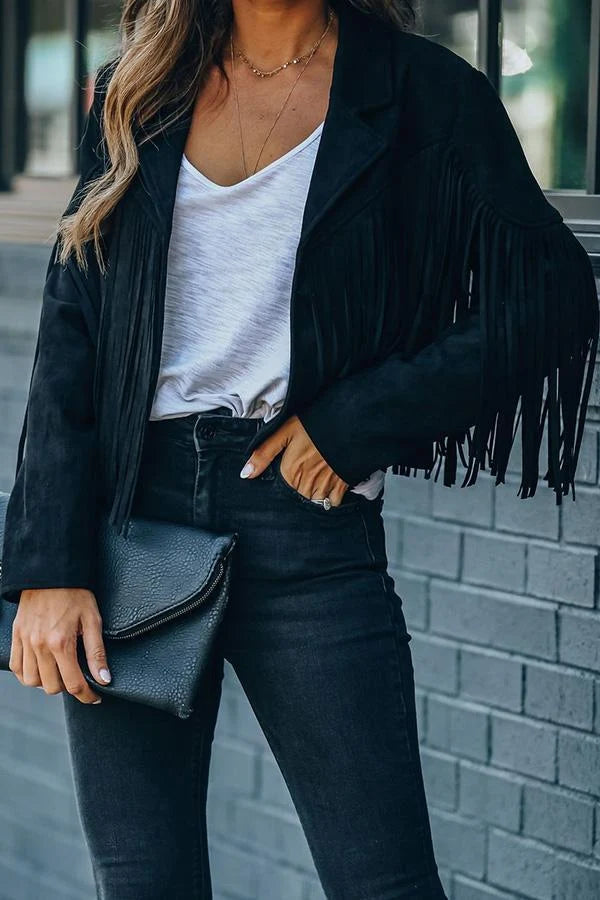 ALLIE | CROPPED FRINGE FAUX-SUEDE JACKET