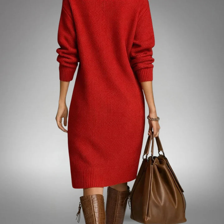 ELODIE | BUTTON-COLLAR KNIT MIDI DRESS