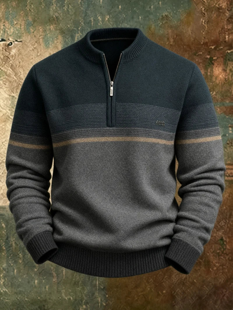 ELLIOTT | TONAL STRIPE HALF-ZIP SWEATER