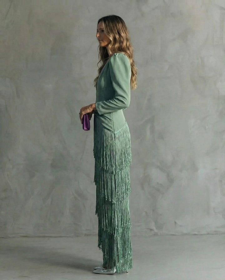 CLARA | FRINGE SLEEVE MIDI DRESS