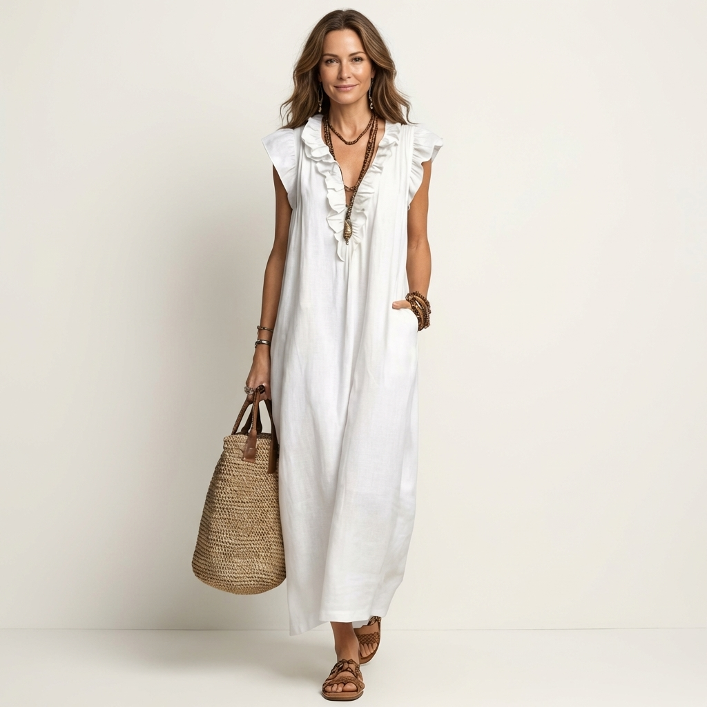 JOSETTE | RUFFLE V-NECK MAXI DRESS