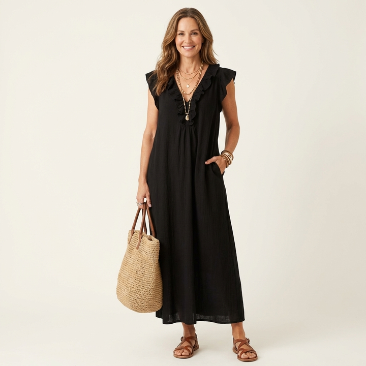 JOSETTE | RUFFLE V-NECK MAXI DRESS