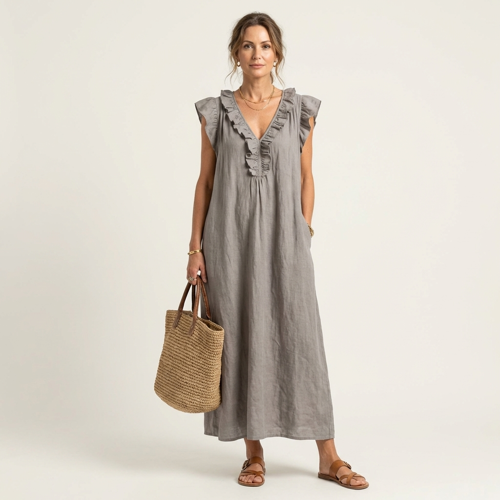 JOSETTE | RUFFLE V-NECK MAXI DRESS