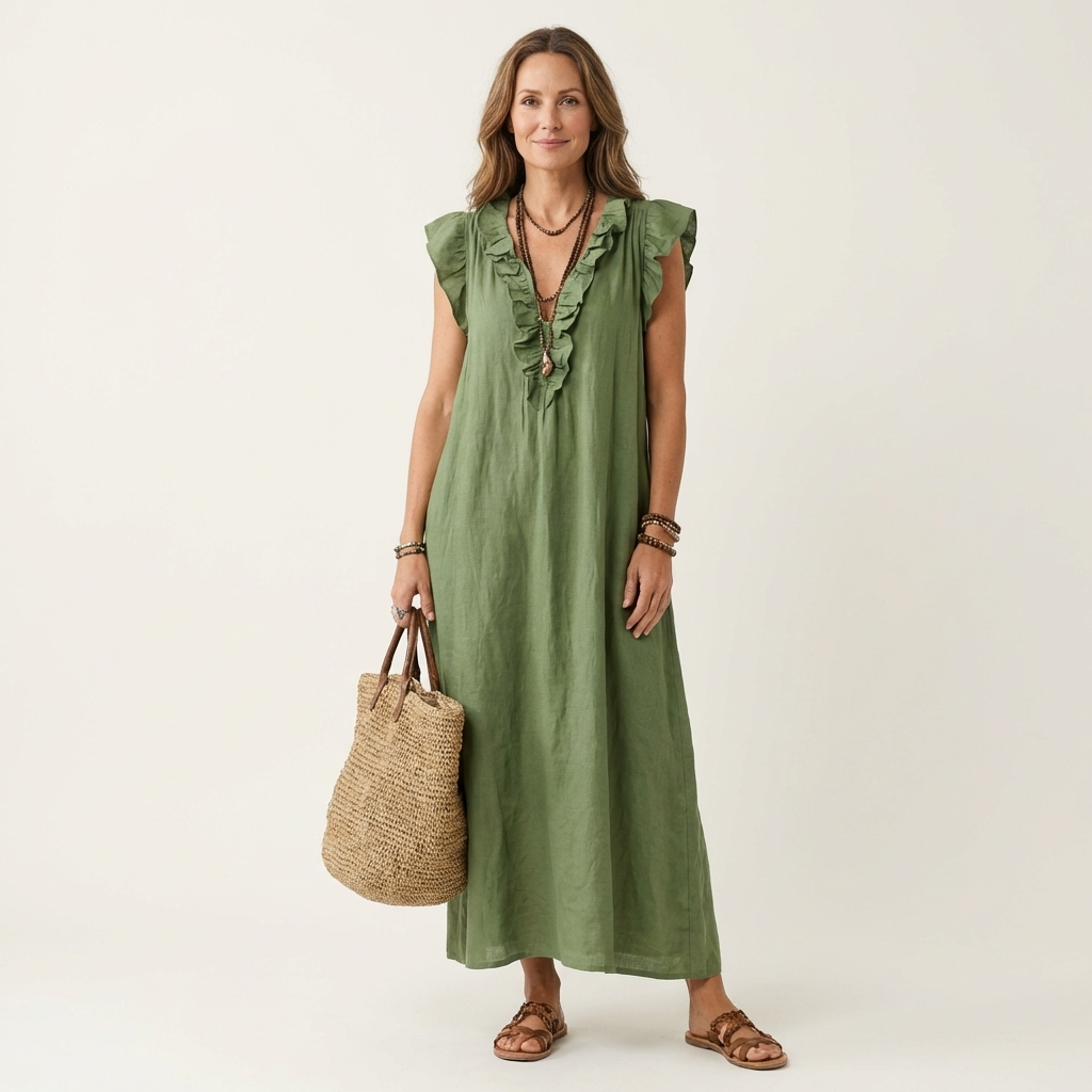 JOSETTE | RUFFLE V-NECK MAXI DRESS