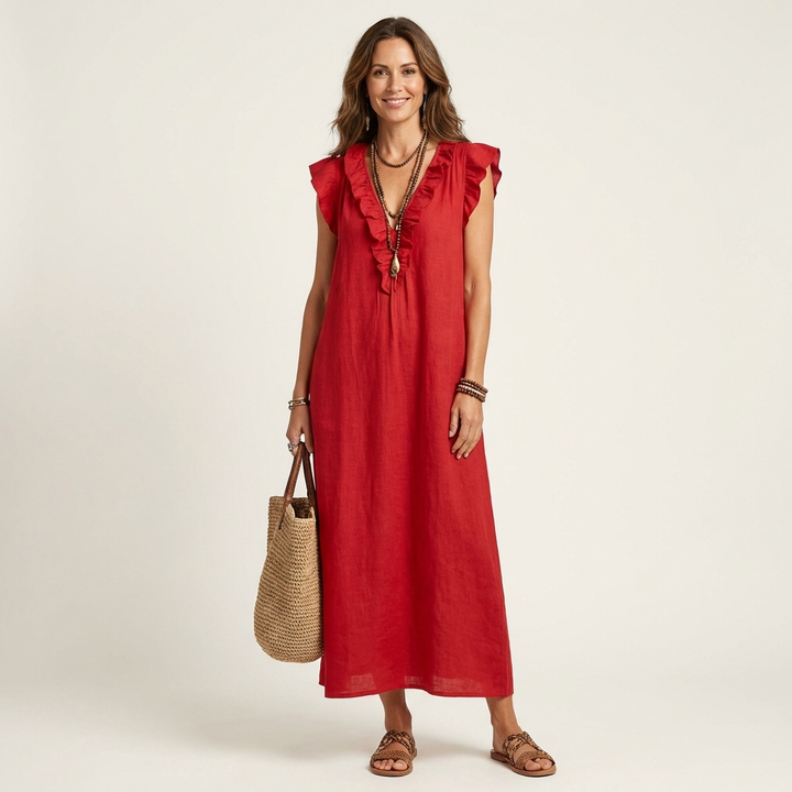 JOSETTE | RUFFLE V-NECK MAXI DRESS