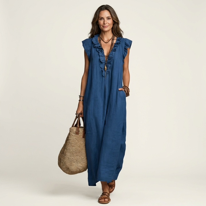 JOSETTE | RUFFLE V-NECK MAXI DRESS