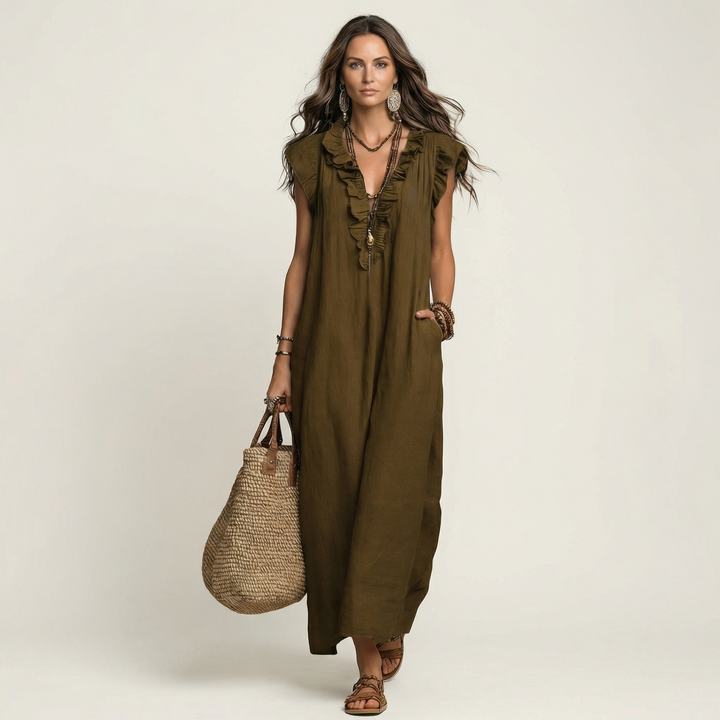 JOSETTE | RUFFLE V-NECK MAXI DRESS