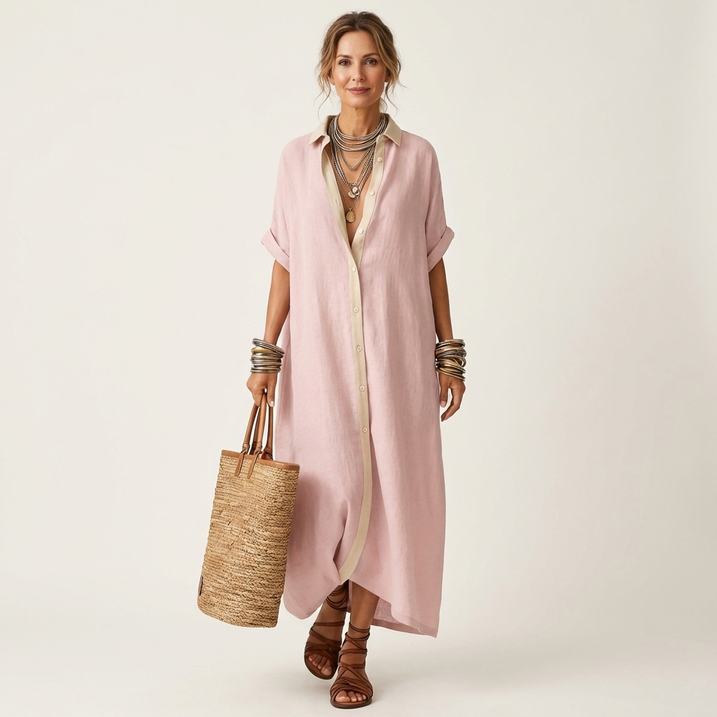 KAMIRA | CONTRAST COLLAR MAXI SHIRT DRESS