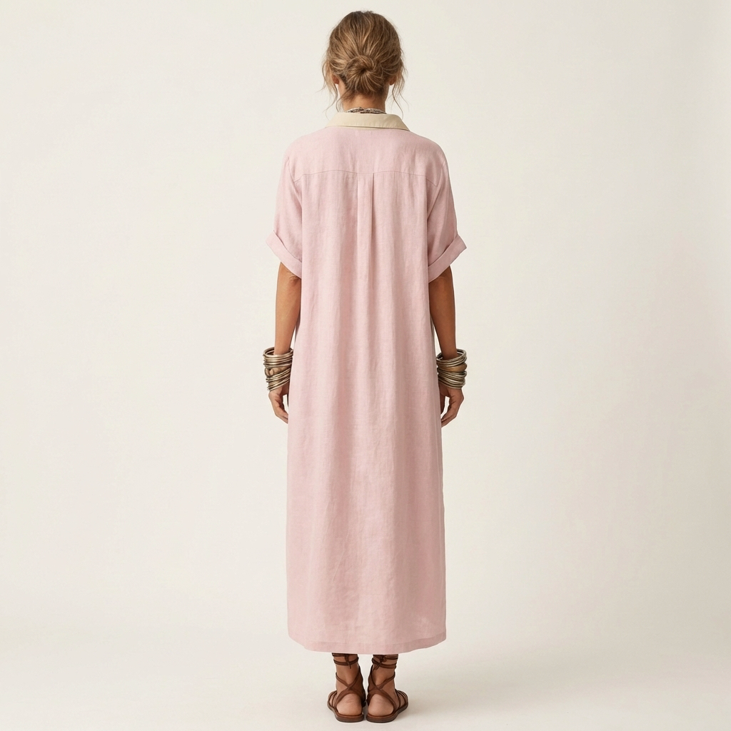 KAMIRA | CONTRAST COLLAR MAXI SHIRT DRESS