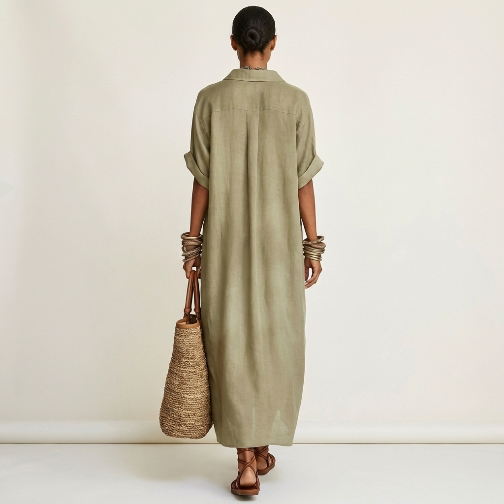 KAMIRA | CONTRAST COLLAR MAXI SHIRT DRESS