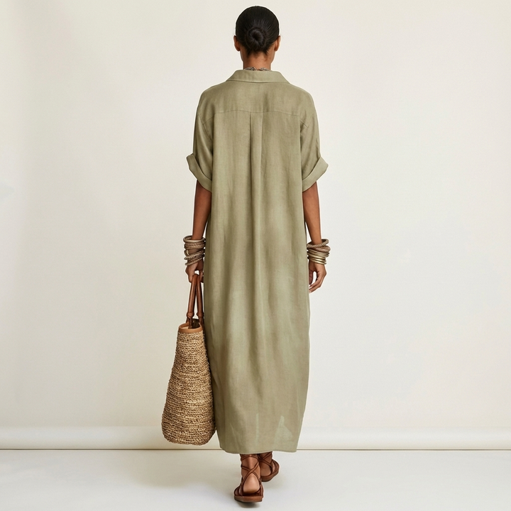KAMIRA | CONTRAST COLLAR MAXI SHIRT DRESS