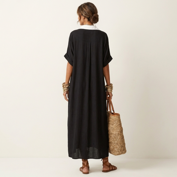 KAMIRA | CONTRAST COLLAR MAXI SHIRT DRESS