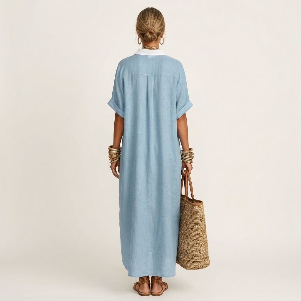 KAMIRA | CONTRAST COLLAR MAXI SHIRT DRESS
