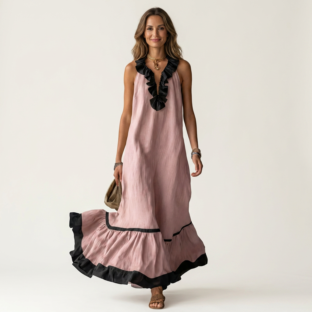 MAYLINE | CONTRAST RUFFLE MAXI DRESS
