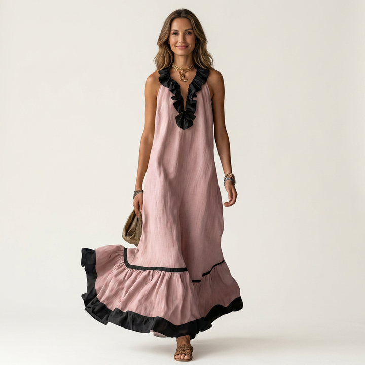 MAYLINE | CONTRAST RUFFLE MAXI DRESS