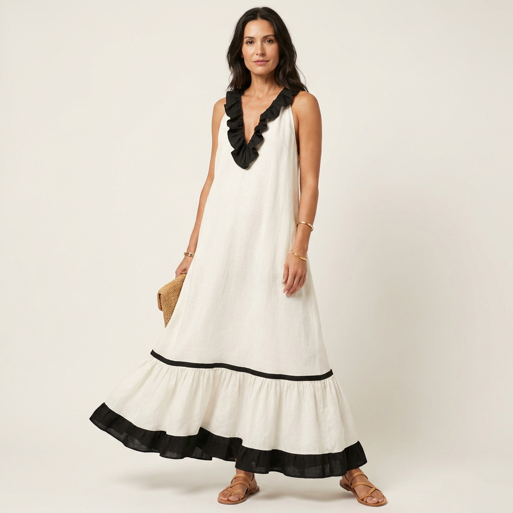 MAYLINE | CONTRAST RUFFLE MAXI DRESS