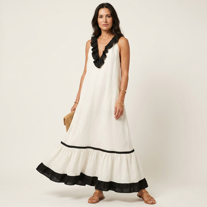 MAYLINE | CONTRAST RUFFLE MAXI DRESS