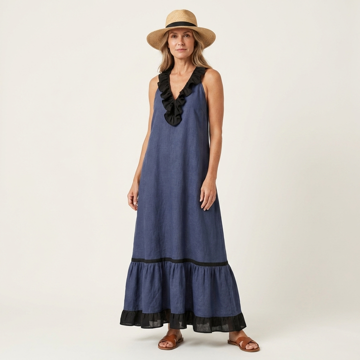 MAYLINE | CONTRAST RUFFLE MAXI DRESS