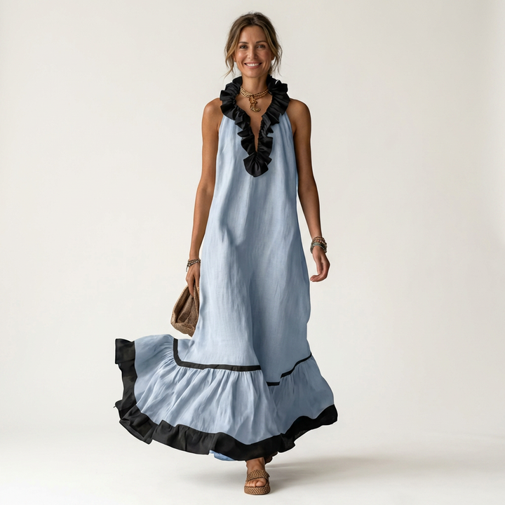 MAYLINE | CONTRAST RUFFLE MAXI DRESS