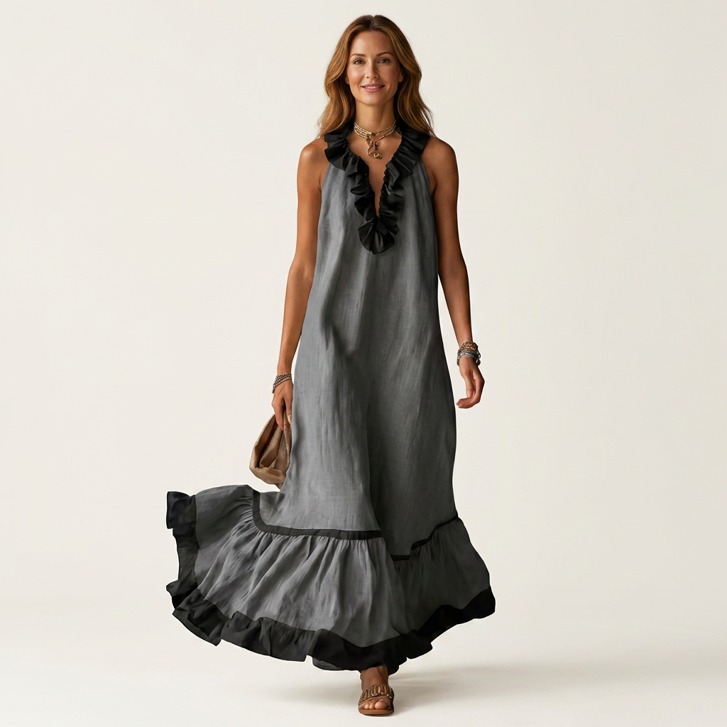 MAYLINE | CONTRAST RUFFLE MAXI DRESS