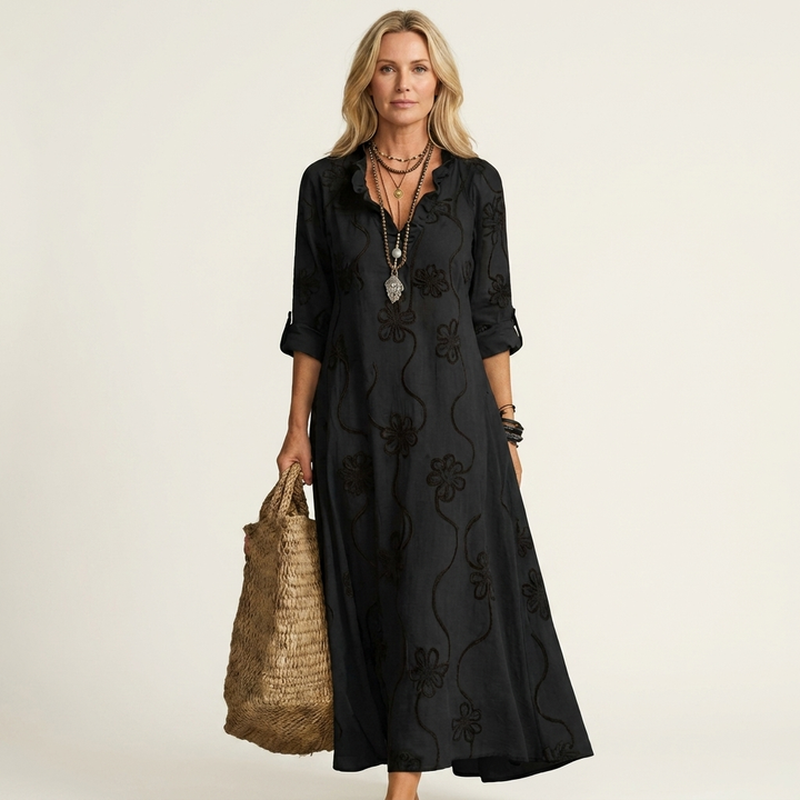 MARIAM | EMBROIDERED COTTON LINEN MAXI DRESS