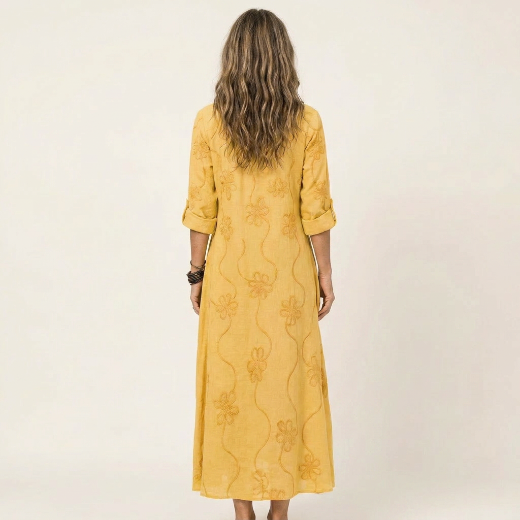 MARIAM | EMBROIDERED COTTON LINEN MAXI DRESS
