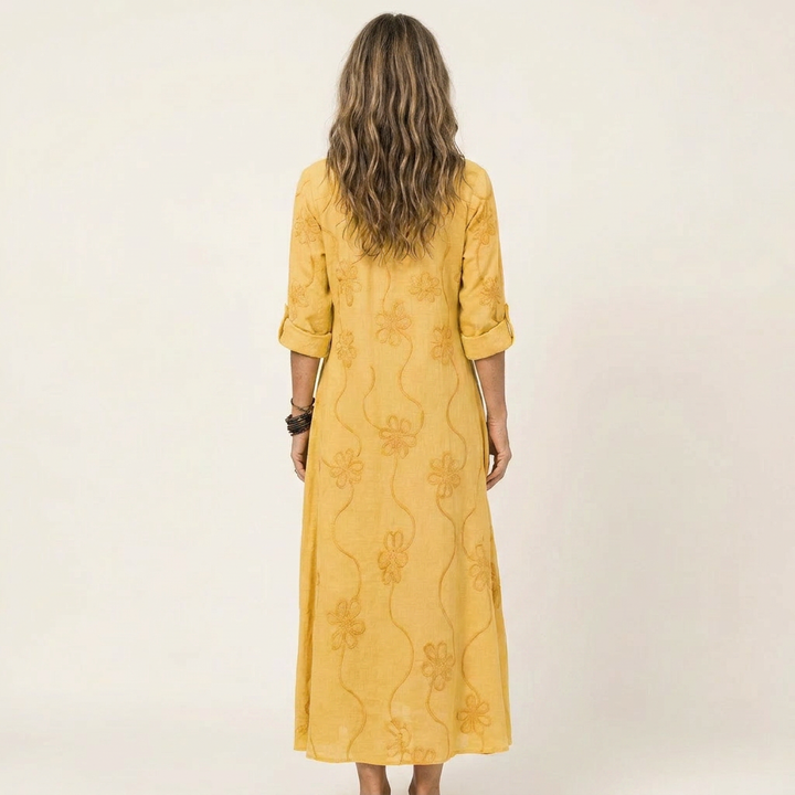 MARIAM | EMBROIDERED COTTON LINEN MAXI DRESS