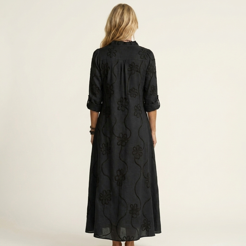 MARIAM | EMBROIDERED COTTON-LINEN MAXI DRESS