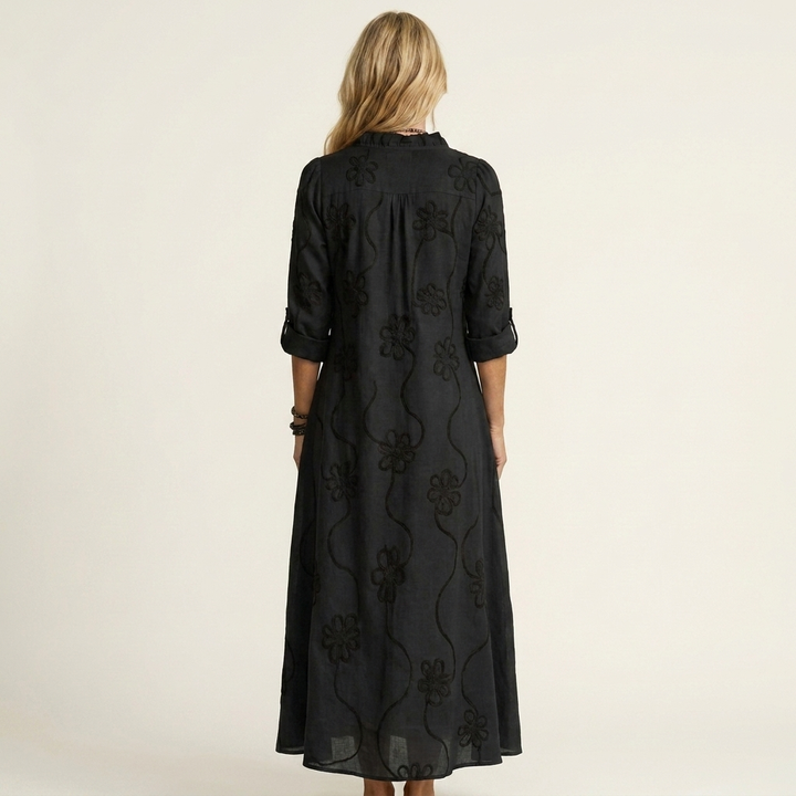 MARIAM | EMBROIDERED COTTON LINEN MAXI DRESS