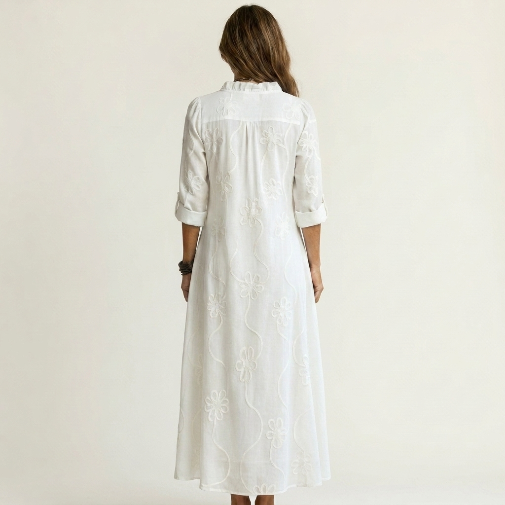 MARIAM | EMBROIDERED COTTON-LINEN MAXI DRESS
