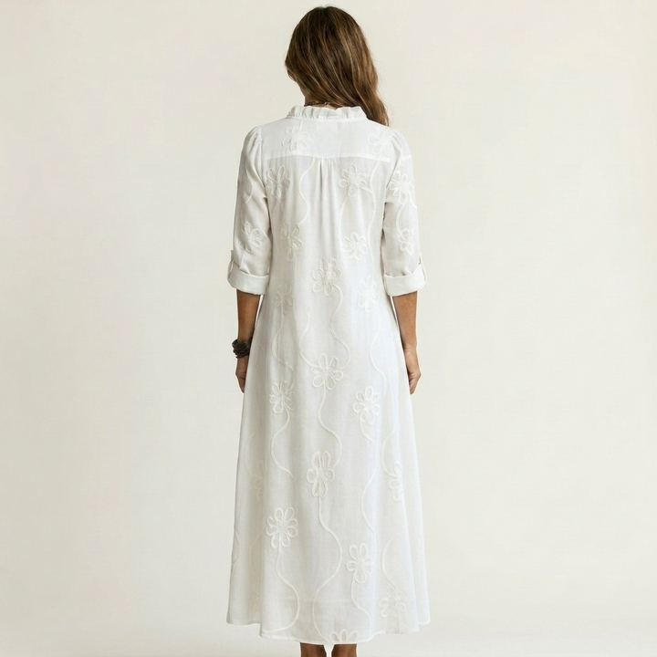MARIAM | EMBROIDERED COTTON LINEN MAXI DRESS