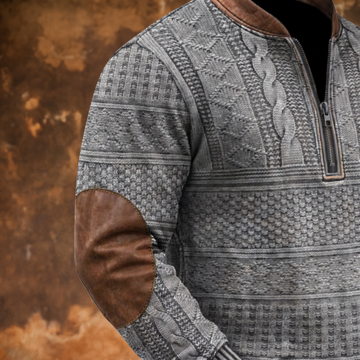 RONAN | RETRO HALF-ZIP SWEATER WITH ELBOW PATCHES