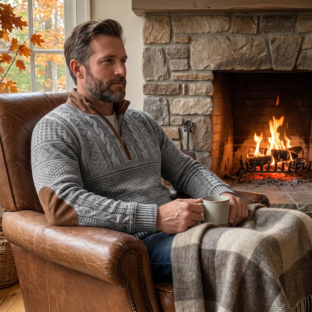 RONAN | RETRO HALF-ZIP SWEATER WITH ELBOW PATCHES