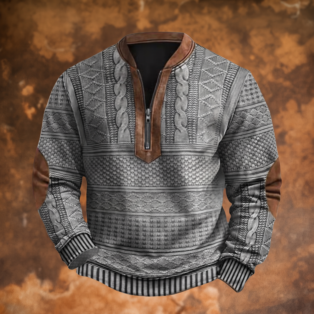 RONAN | RETRO HALF-ZIP SWEATER WITH ELBOW PATCHES