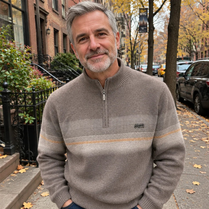ELLIOTT | TONAL STRIPE HALF-ZIP SWEATER