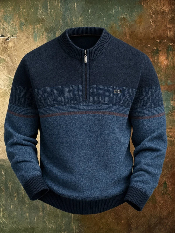 ELLIOTT | TONAL STRIPE HALF-ZIP SWEATER