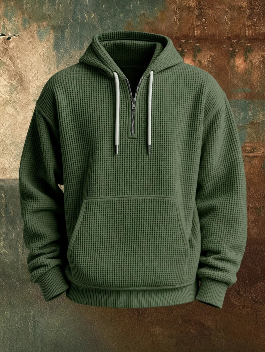 GAVIN | WAFFLE-KNIT QUARTER-ZIP HOODIE