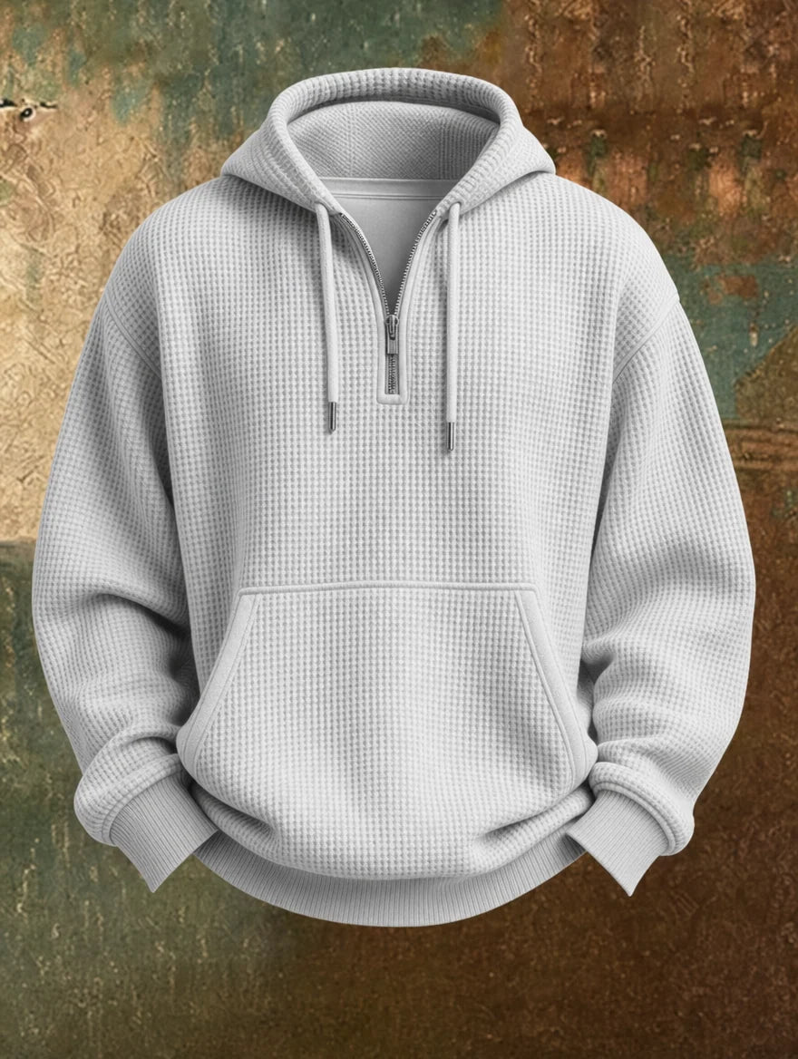 GAVIN | WAFFLE-KNIT QUARTER-ZIP HOODIE
