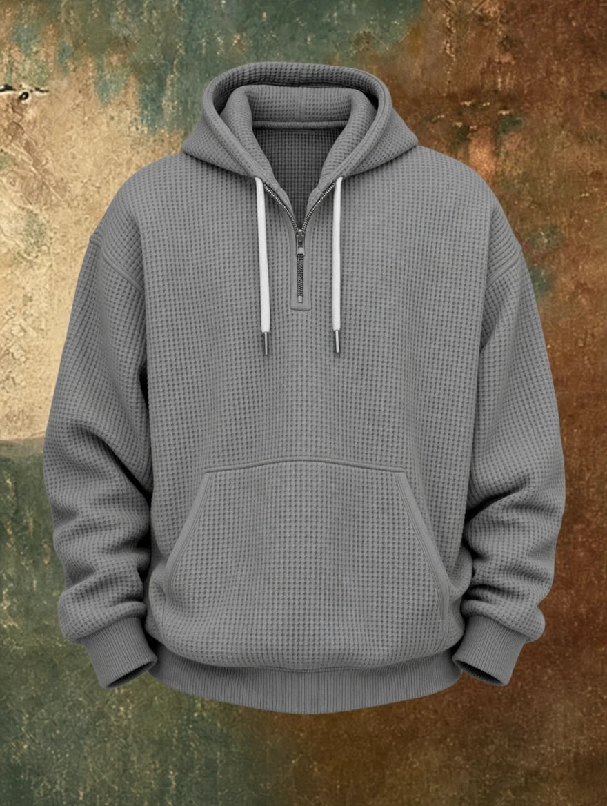 GAVIN | WAFFLE-KNIT QUARTER-ZIP HOODIE