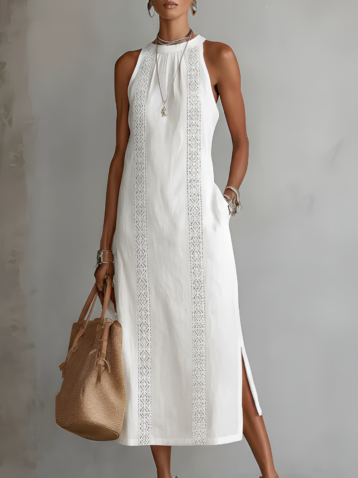 LUCIANA | EMBROIDERED MANDARIN COLLAR MIDI DRESS
