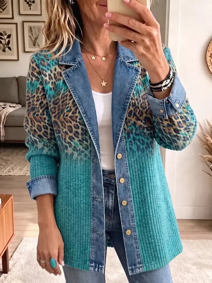 OLIVIA | TEAL LEOPARD DENIM-TRIM JACKET