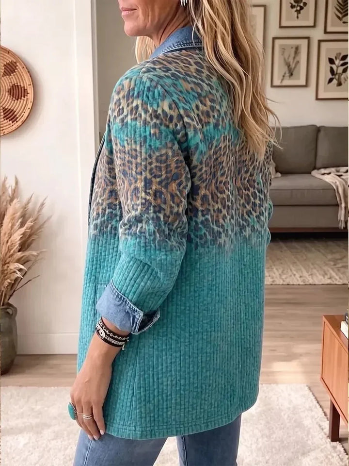 OLIVIA | TEAL LEOPARD DENIM-TRIM JACKET
